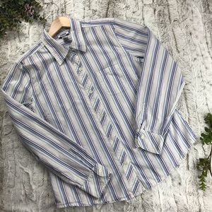 [Old Navy] Striped Button Down Shirt Size L Large Womens Top ️Metalic Silver